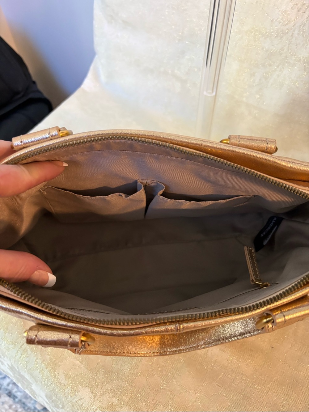 American Leather Co. Metallic Gold Leather Satchel with Shoulder Strap - Picture 10 of 16